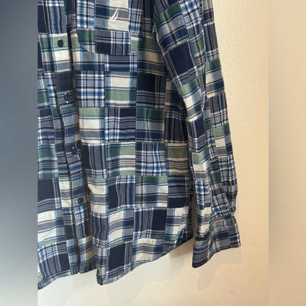 Nautica Patchwork Blue Plaid Button Down Shirt Me… - image 4